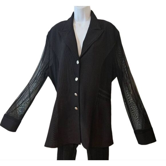 🌹Vintage Black Sheer Sleeve and Sides Jacket Plus Size - Picture 1 of 8
